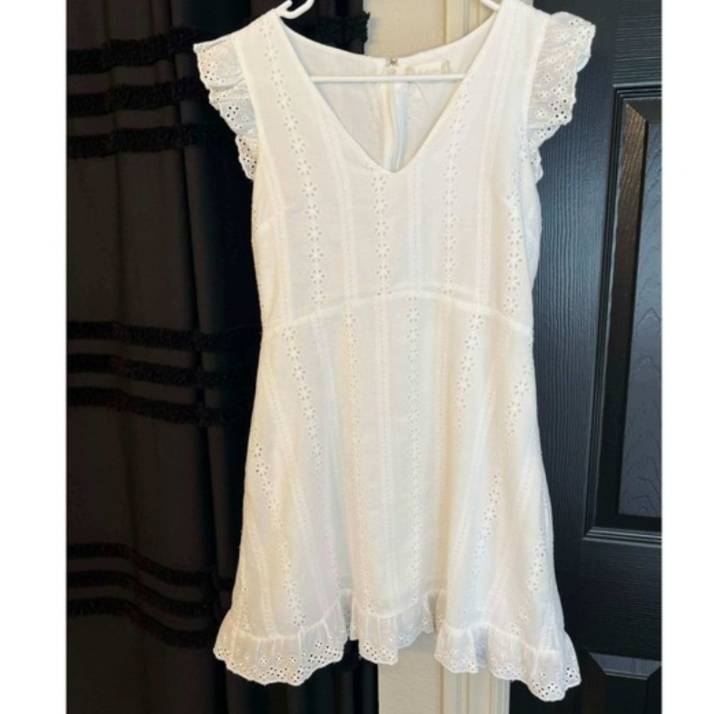 Altar'd State White Eyelet Mini Dress V-Neck Ruffle Cap Sleeve bridal Womens S